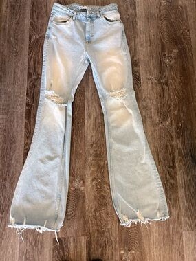 Zara Light Blue Distressed Flare Jeans